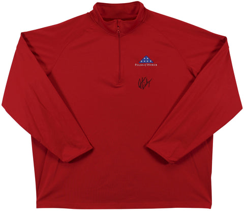 John Daly Signed Match Worn Red Folds of Honor Quarter Zip Shirt BAS #BH00321