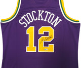 JAZZ JOHN STOCKTON AUTOGRAPHED PURPLE M&N 1991-92 JERSEY XL BECKETT 224355