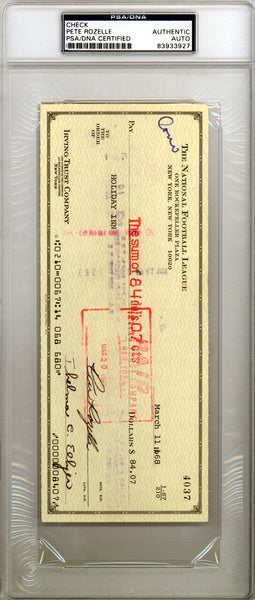 Pete Rozelle Autographed Signed 3.5x8.5 Check NFL Commissioner PSA/DNA #83933927