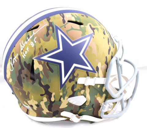 Roger Staubach Autographed Cowboys F/S Camo Speed Helmet w/ HOF- Beckett W Holo