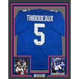 Framed Autographed/Signed Kayvon Thibodeaux 35x39 New York Blue Jersey JSA COA