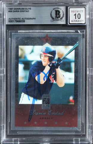 Angels Darin Erstad Signed 1997 Donruss Elite #58 Card Auto 10! BAS Slabbed