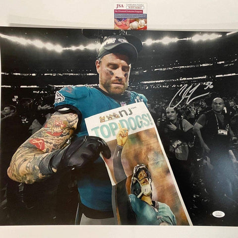 Autographed/Signed CHRIS LONG Eagles Super Bowl 16x20 Photo JSA COA