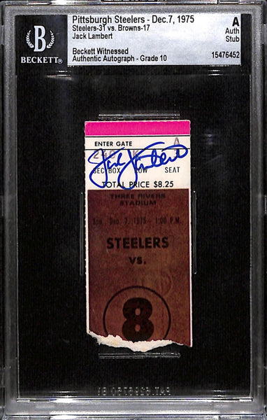 Jack Lambert Signed Pittsburgh Steelers 12/7/75 Ticket Stub Slab Beckett 38404