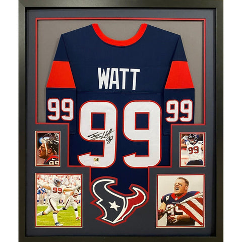 J.J. Watt Autographed Signed Framed Houston Texans Blue JJ Jersey JSA