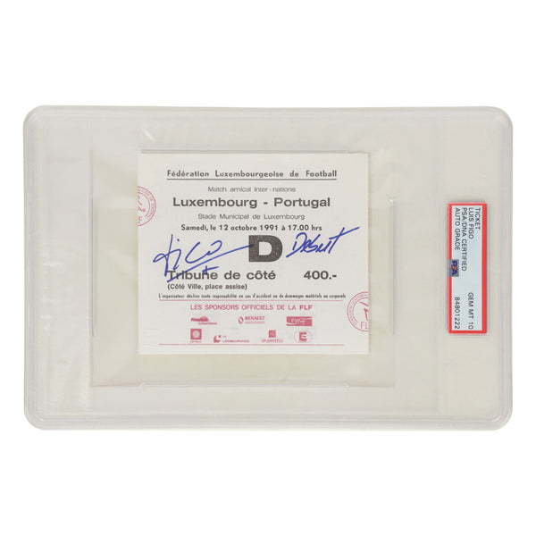 Luis Figo Signed 1991 Portugal Pro Debut Match Ticket Inscribed - PSA 10 Auto