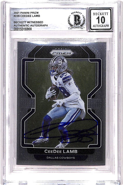 CeeDee Lamb Signed 2021 Prizm #239 10 Auto Trading Card Beckett 42745
