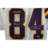 Randy Moss Signed Minnesota Vikings M&N sz 52 00 White Jersey Insc Beckett 50866