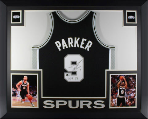 Tony Parker Autographed San Antonio Spurs Swingman Framed Jersey HOF 23 Beckett