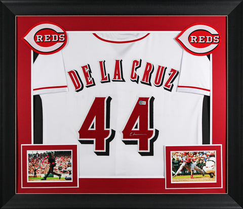Elly De La Cruz Signed White Pro Style Framed Jersey w/ Dropshadow BAS 2