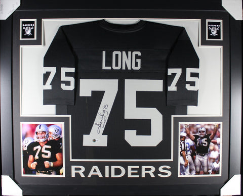 Howie Long Autographed/Signed Pro Style Black XL Framed Jersey Beckett 51229