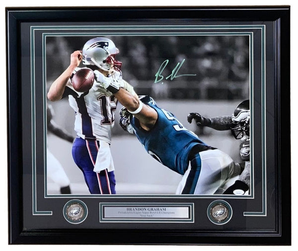 Brandon Graham Signed Framed 16x20 Eagles SB52 Spotlight Strip Sack Photo JSA