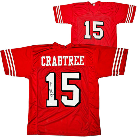 49ERS MICHAEL CRABTREE AUTOGRAPHED SIGNED RED JERSEY BECKETT WITNESS 215668