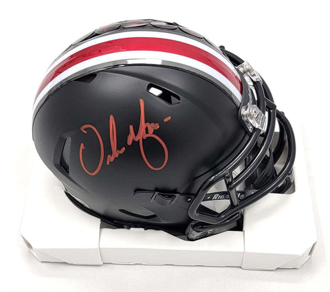 Urban Meyer Signed Ohio State Black Mini Helmet Beckett Witnessed Red Paint
