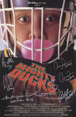 The Mighty Ducks Cast Signed 11x17 Movie Poster (7 Sigs - w/Names) -SCHWARTZ COA