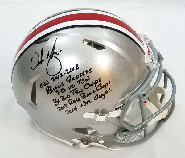 Urban Meyer Autographed Ohio State Authentic Helmet W/ OSU Career Stats Beckett
