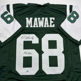 Autographed/Signed Kevin Mawae HOF 2019 New York Green Jersey Beckett BAS COA