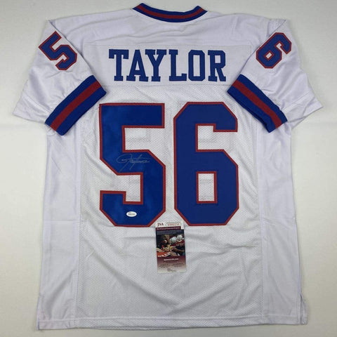 Autographed/Signed LAWRENCE TAYLOR New York White Football Jersey JSA COA Auto