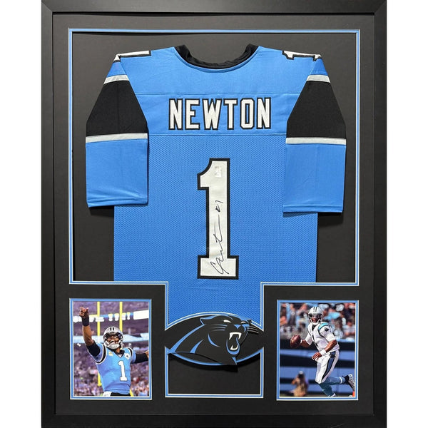 Cam Newton Autographed Signed Framed Blue Carolina Panthers Jersey GTSM