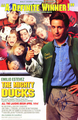 EMILIO ESTEVEZ Signed Mighty Ducks 11x17 Movie Poster - SCHWARTZ