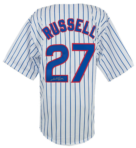 Addison Russell Signed White Pinstripe Custom Baseball Jersey - (SCHWARTZ COA)