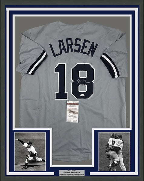 FRAMED Autographed/Signed DON LARSEN 35x39 New York Grey Jersey JSA COA