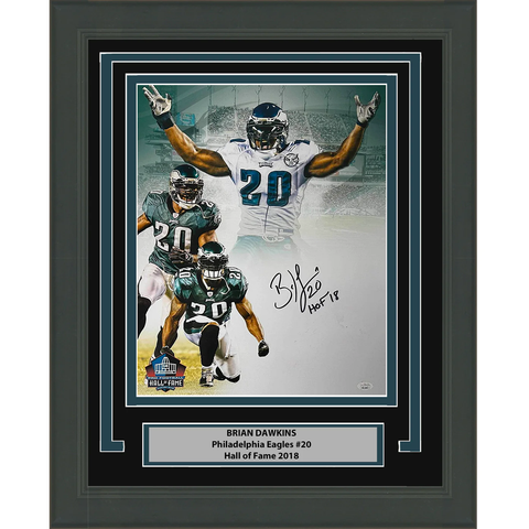 Framed Autographed/Signed Brian Dawkins HOF 18 Eagles 16x20 Photo JSA COA