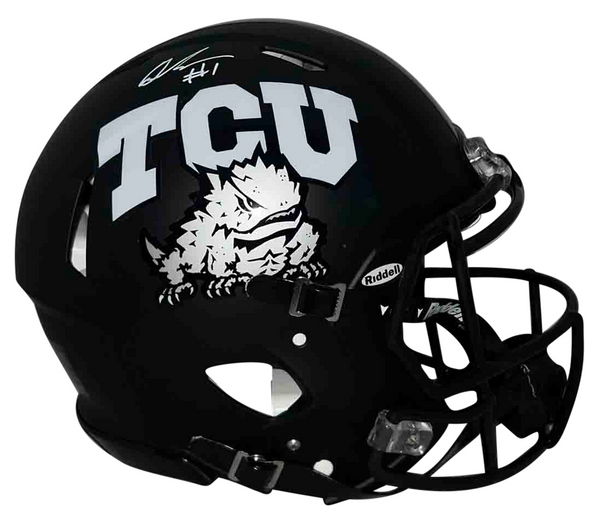 QUENTIN JOHNSTON SIGNED TCU HORNED FROGS BLACK AUTHENTIC SPEED HELMET BECKETT