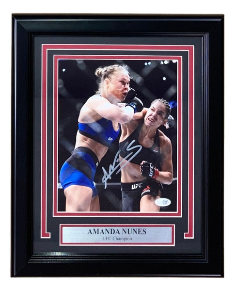 Amanda Nunes Signed Framed 8x10 UFC Rousey Punch Photo JSA QR Hologram
