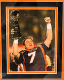 John Elway Signed Dark Blue Jersey in Deluxe Frame 39.5"x33.5" Beckett COA