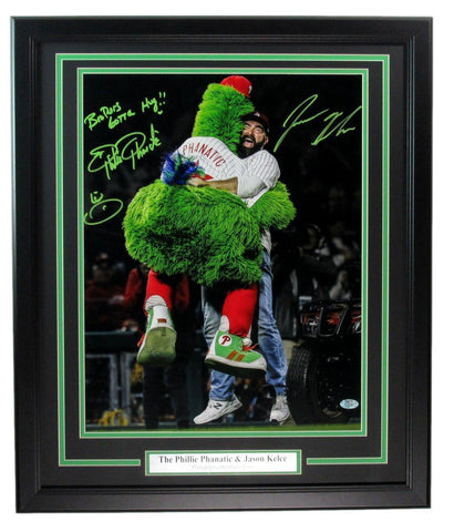 Jason Kelce/Phillies Phanatic Dual-Signed/Insc 16x20 Photo Framed PSA/DNA 189783