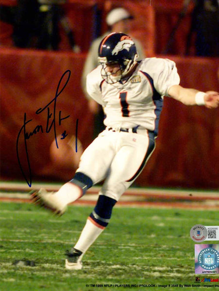 Jason Elam Autographed/Signed Denver Broncos 8x10 Photo Beckett 50526