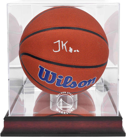Jonathan Kuminga Warriors Signd Wils Team Logo Ball w/Mahogany Logo Display Case