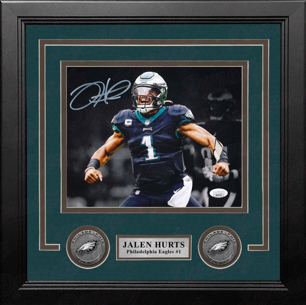 Jalen Hurts Black Flex Philadelphia Eagles Autographed 8x10 Framed Photo JSA