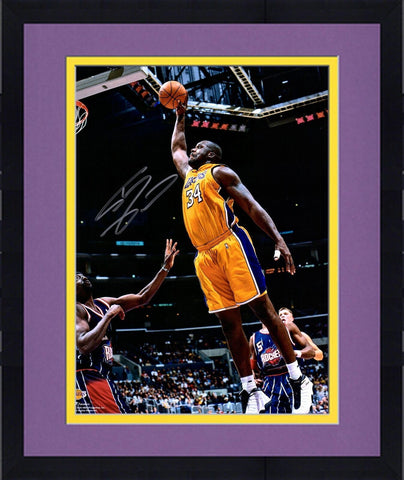 FRMD Shaquille O'Neal Los Angeles Lakers Signed 16x20 Dunk vs Rockets Photo