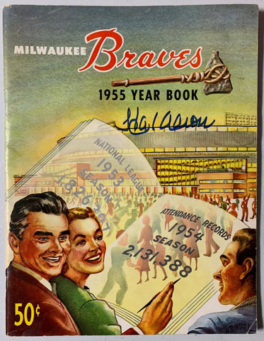 Braves Henry HANK AARON Signed 1955 Official Milw Yearbook Program Magazine JSA