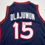 Autographed/Signed Hakeem Olajuwon United States USA Blue Jersey JSA COA
