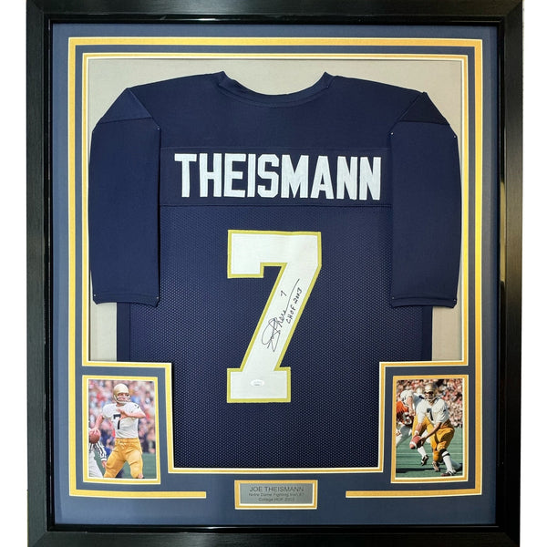 FRAMED Autographed/Signed JOE THEISMANN 35x39 Notre Dame Jersey JSA COA