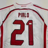Autographed/Signed Andrea Pirlo AC Milan White Soccer Futbol Jersey Beckett COA