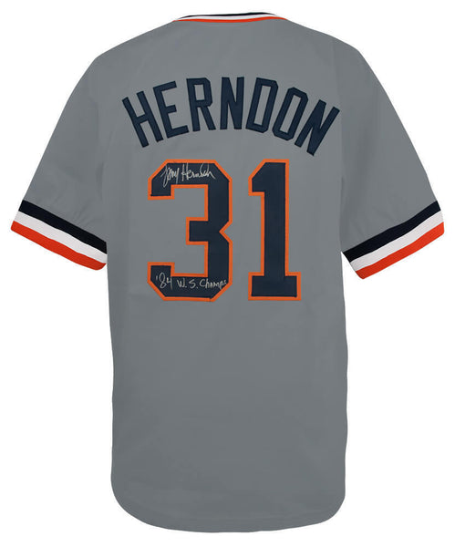 Larry Herndon Signed Grey Custom Baseball Jersey w/84 WS Champs - (SCHWARTZ COA)