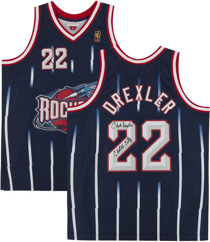 Clyde Drexler Rockets Sign Navy 1995-96 Mitchell & Ness Jersey "Clutch City"