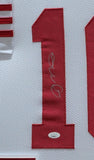 SUEDE FRAMED SAN FRANCISCO 49ERS JOE MONTANA AUTOGRAPHED SIGNED JERSEY JSA COA