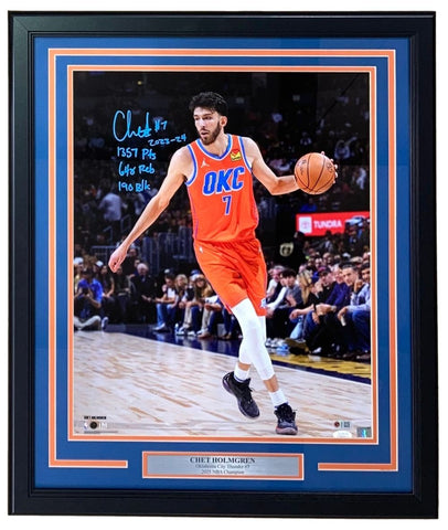 Chet Holmgren Signed Framed 16x20 Oklahoma City Thunder Photo 2023 Stat Insc JSA