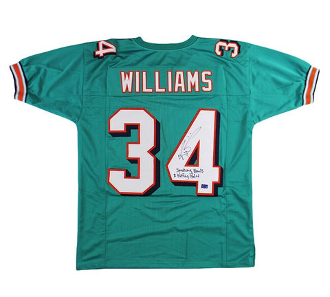 Ricky Williams Signed Miami Custom Teal Jersey w- Hitting Holes/Smoking Bowls