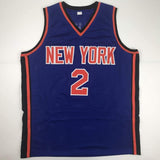 Autographed/Signed LARRY JOHNSON New York Blue Basketball Jersey PSA/DNA COA