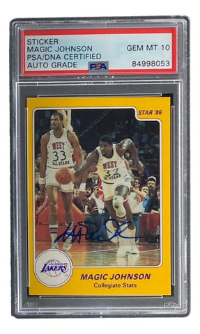 Magic Johnson Signed LA Lakers 1986 Star #2 Trading Card PSA/DNA Gem MT 10