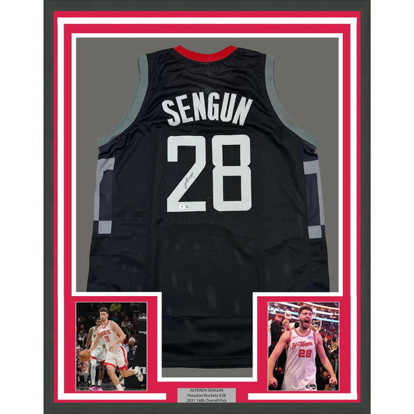 Framed Autographed/Signed Alperen Sengun 35x39 Houston Black Jersey BAS COA