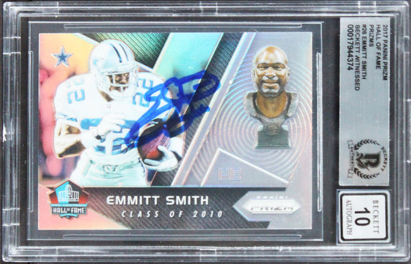 Cowboys Emmitt Smith Signed 2017 Panini Prizm HOF #26 Card Auto 10! BAS Slabbed