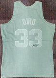 CELTICS LARRY BIRD AUTOGRAPHED GREEN M&N WASHED OUT JERSEY L BECKETT 177710