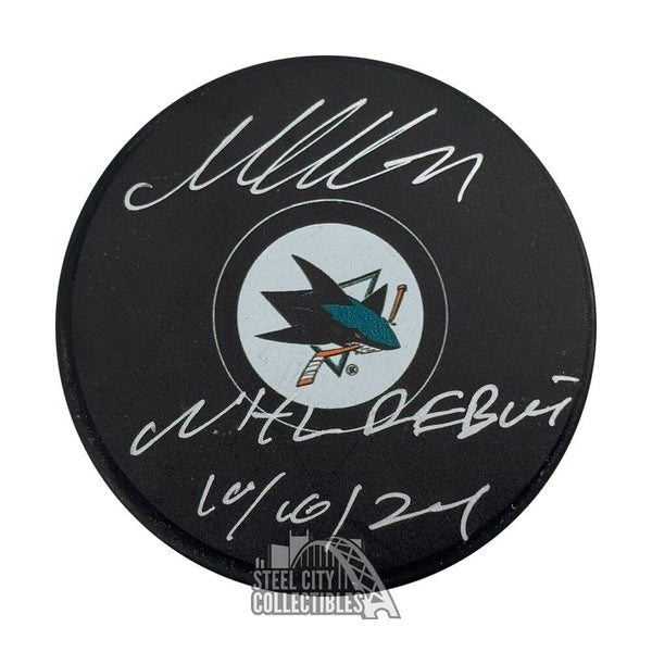 Macklin Celebrini NHL Debut Autographed San Jose Sharks Hockey Puck - Fanatics